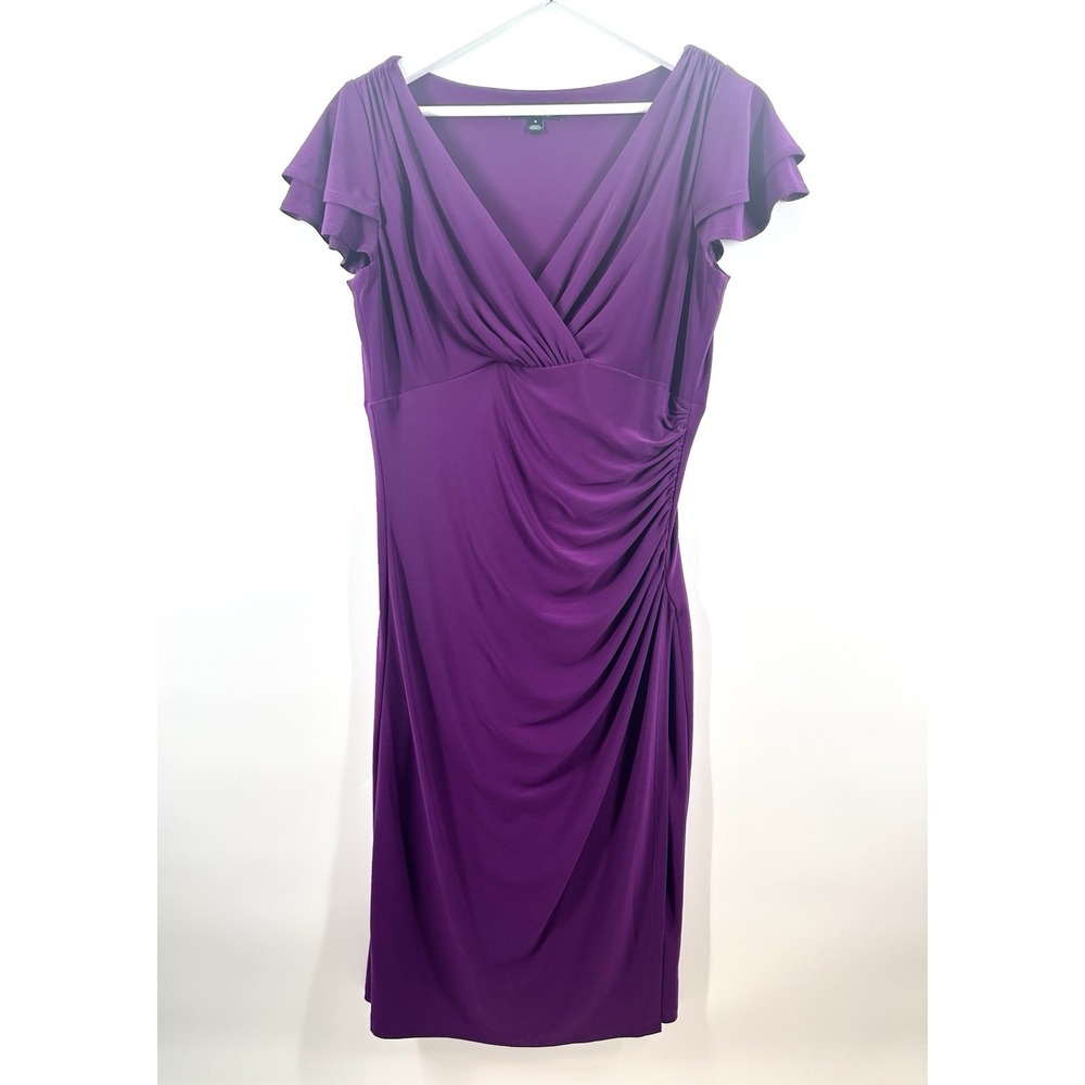 LAUREN RALPH LAUREN Black Label Flutter Sleeve Bodycon Dress Purple Sz 8 AD05